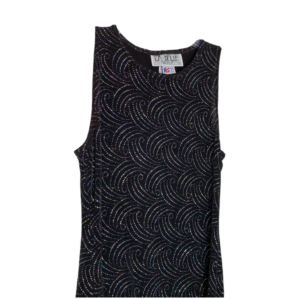 Vintage Glam Black Shimmer Glitter Sparkle Tank Sleeveless Party Dress Small - Picture 2 of 4